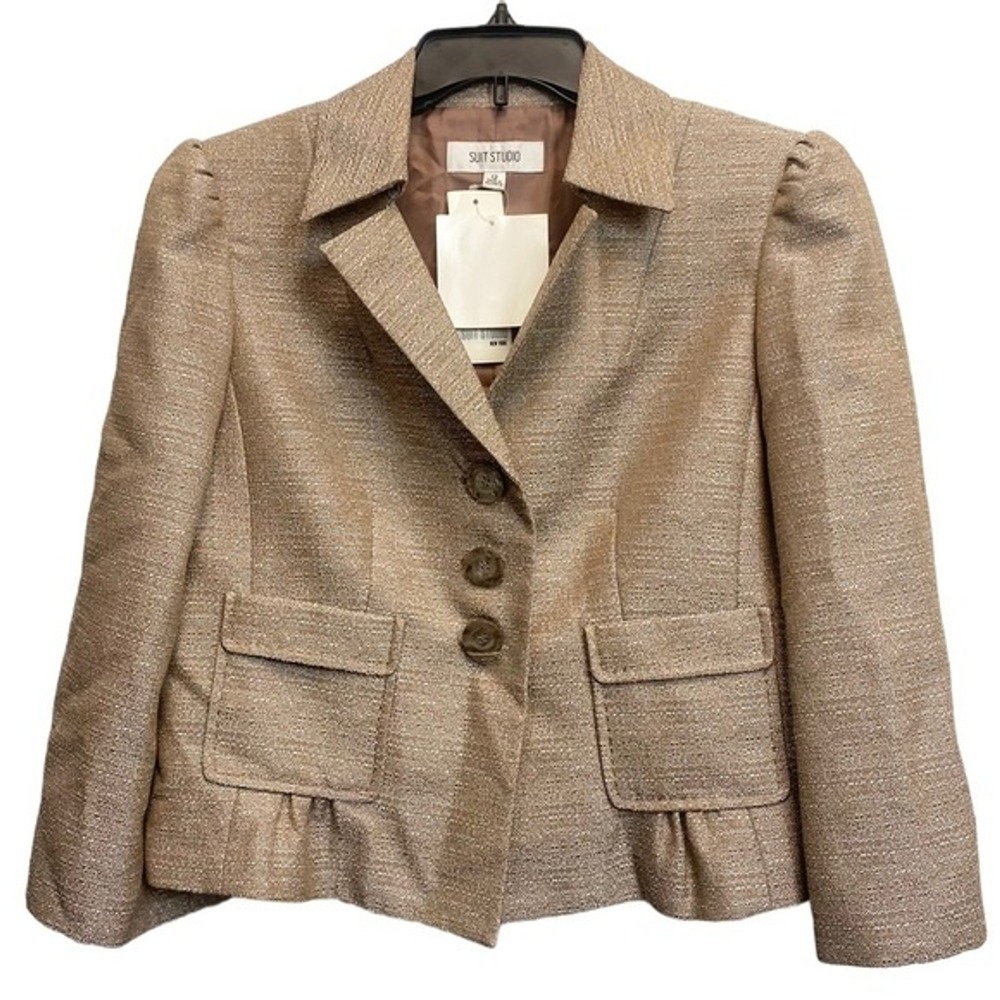 Suit Studio Blazer Women's 12 Brown Shimmer Textured Career Wedding Church Wear